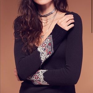 Free People Black Long Sleeve Thermal Bandana Cuff